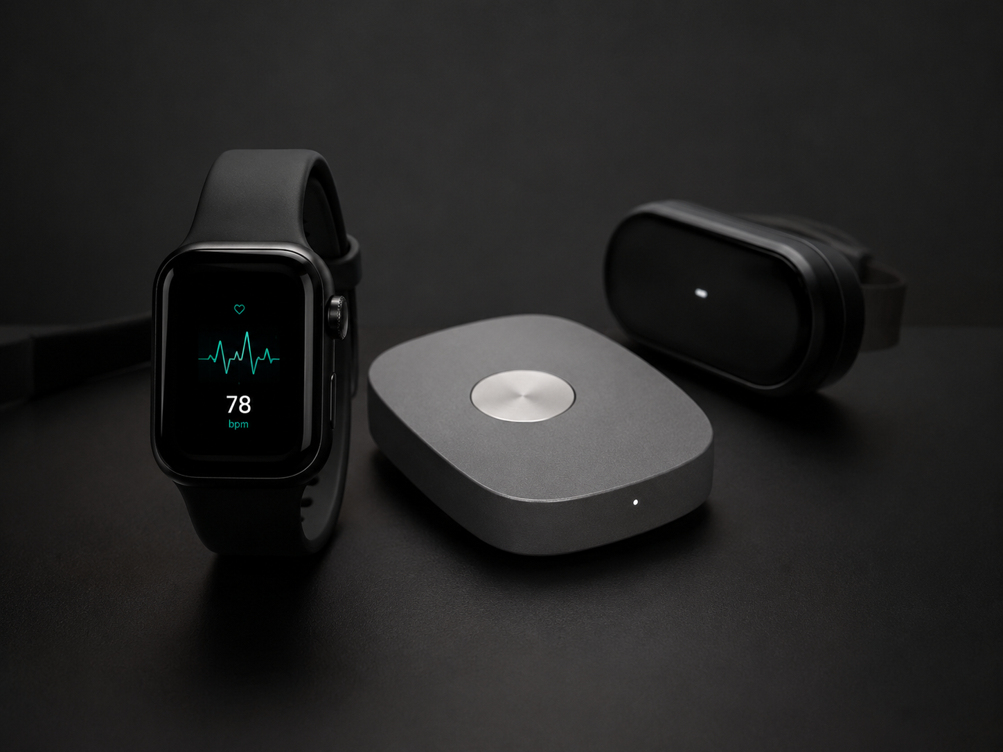 Wearable en compacte apparaten op donkere achtergrond
